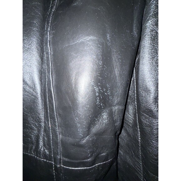 Genuine Leather Black Belted Vintage Jacket Faux Fur Collar Coat Women SZ Small - Picture 12 of 14